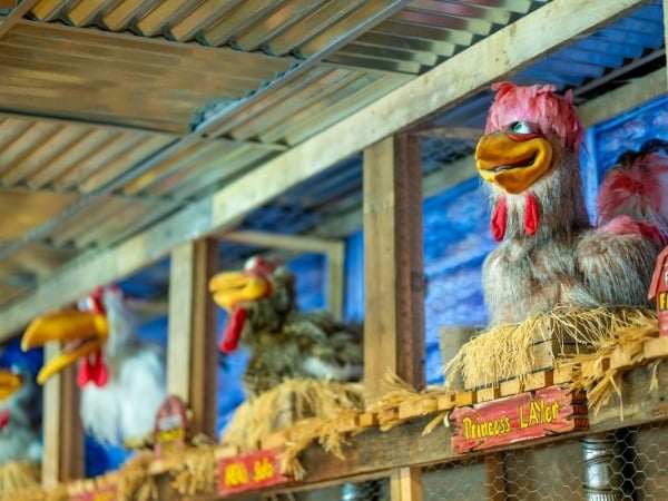 singing chickens at Frizzle Chicken Cafe